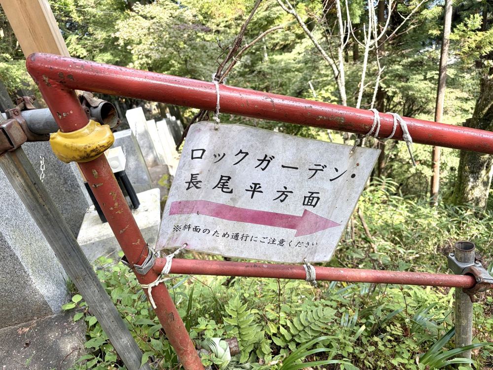 「ロックガーデン・長尾平方面」の看板